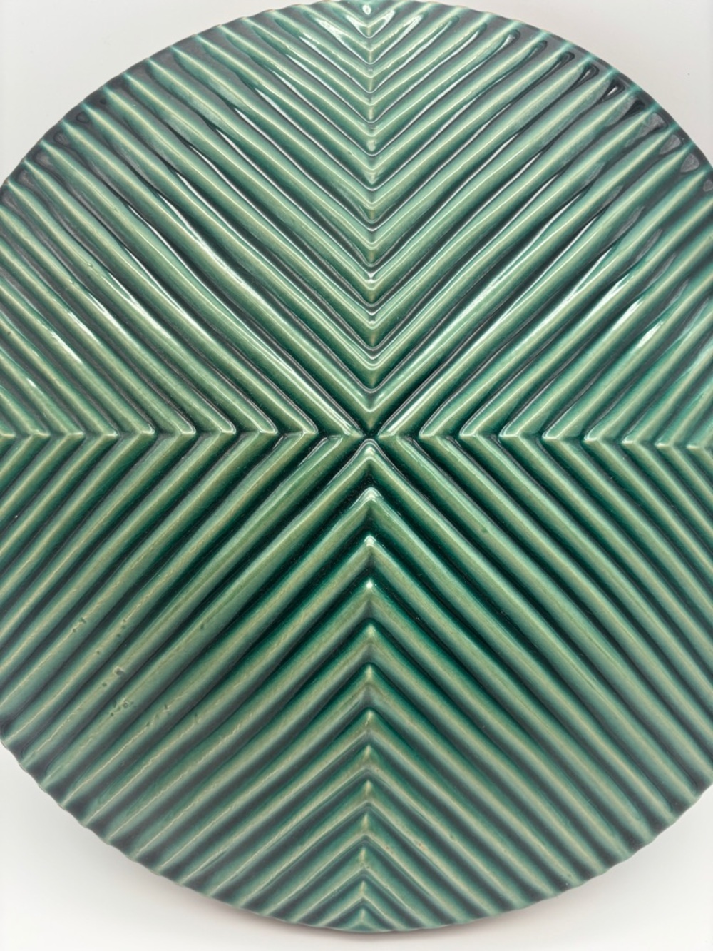 Green Textured Ceramic Decorative Plate Wall Decor Boho Modern Rustic Farmhouse - Picture 2 of 12